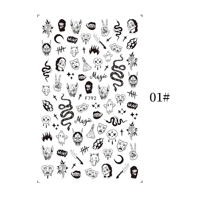 1PCS Bloody Halloween Theme Nail Foil Stickers Red Hand Scar Lips Snake Anime Nail Design 3D ManicureS Gel Polish Decor Sliders