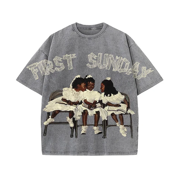 Retro First Sunday Faith Graphic Print Acid Washed T-Shirt SOPULA