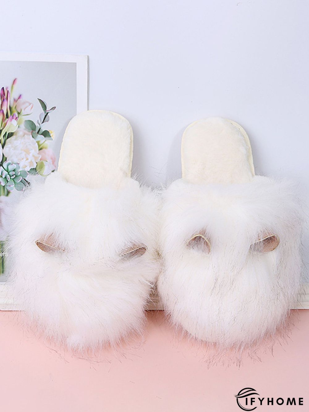 Cute Cat Ears Mohair Warm Fleece Indoor Slippers | IFYHOME