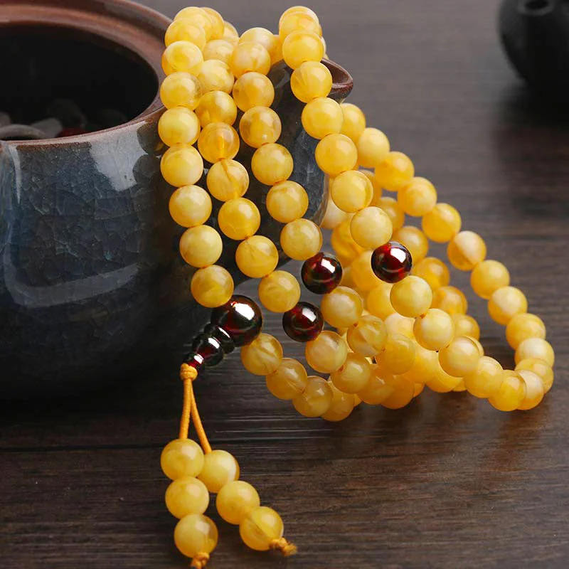 Natural Amber Red Agate 108 Beads Balance Bracelet Mala