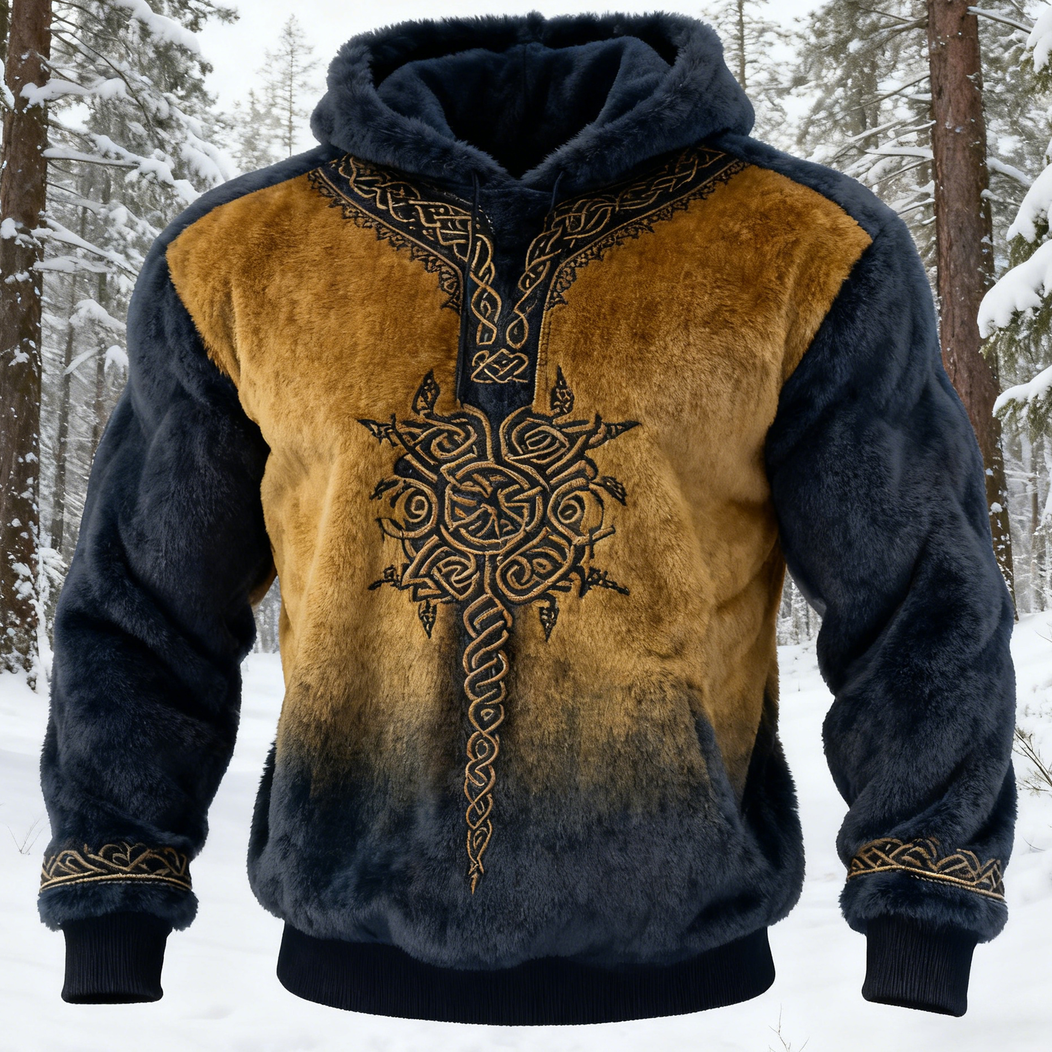 Men's Viking Celtic Art Flannel Cozy Warm Hoodie elevenforest