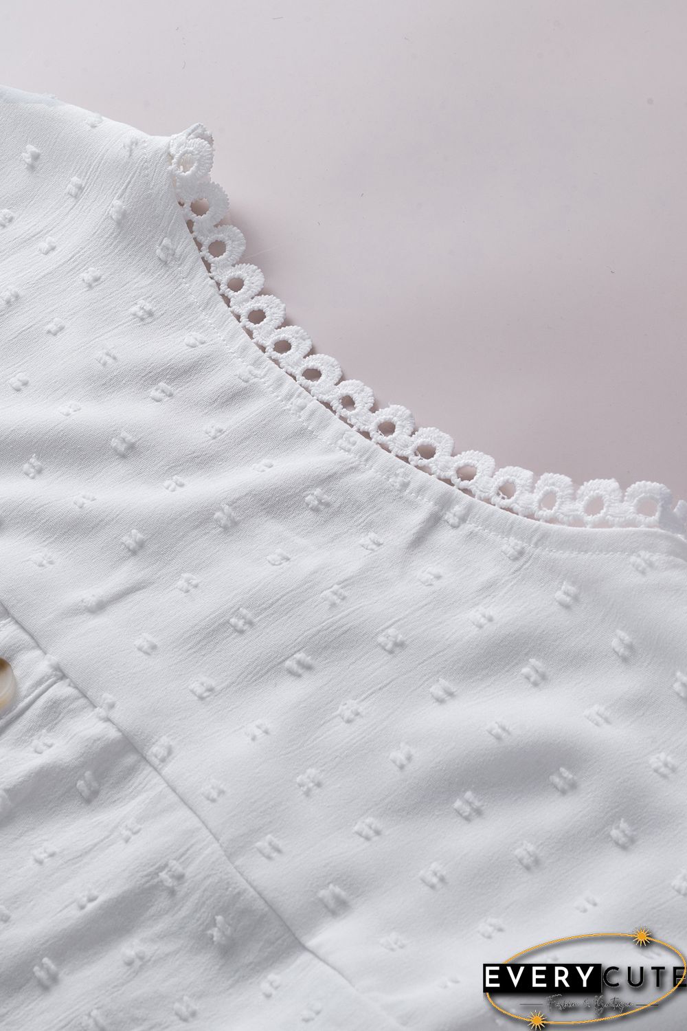 White Swiss Dot Lace Splicing Short Sleeve Top