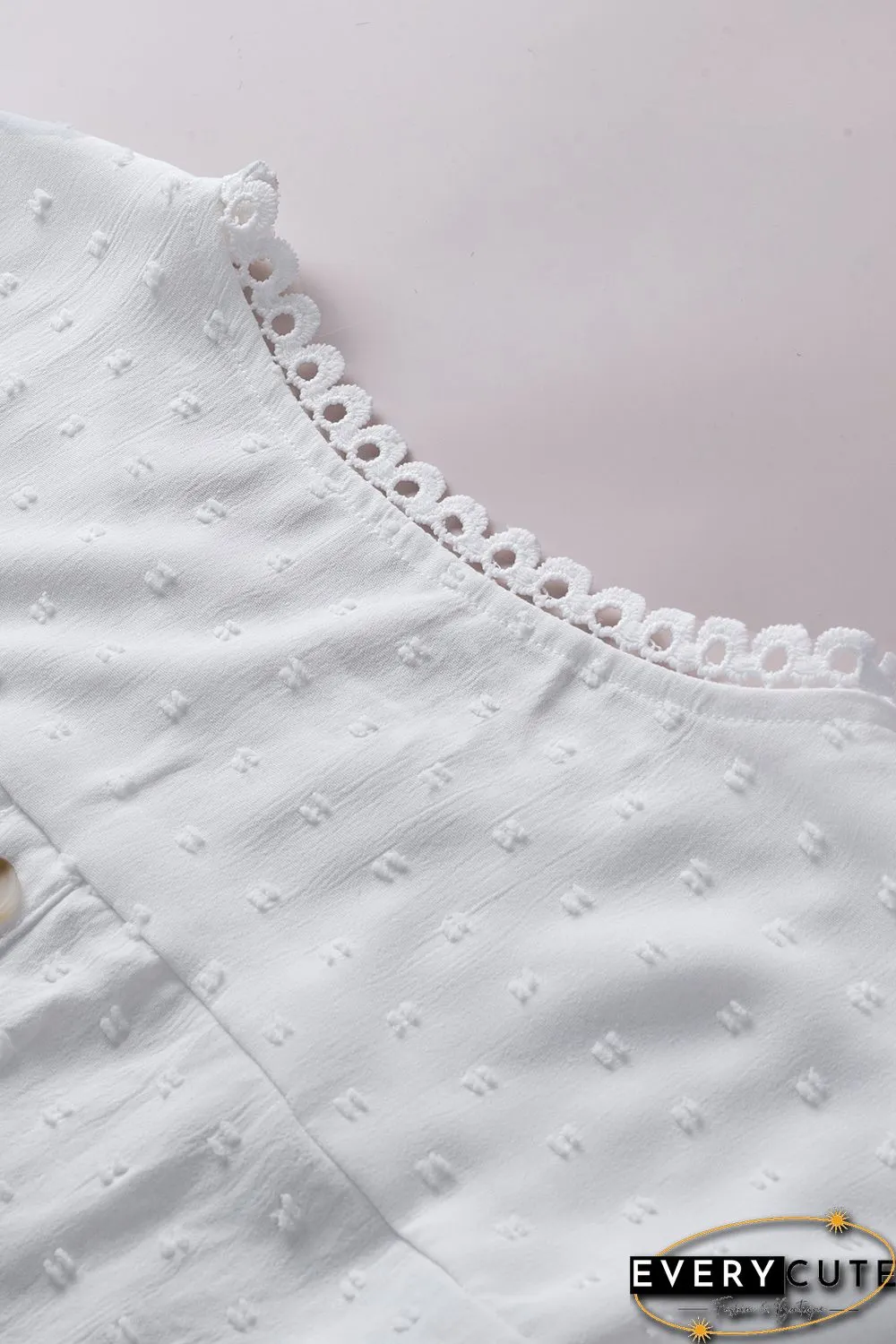 White Swiss Dot Lace Splicing Short Sleeve Top