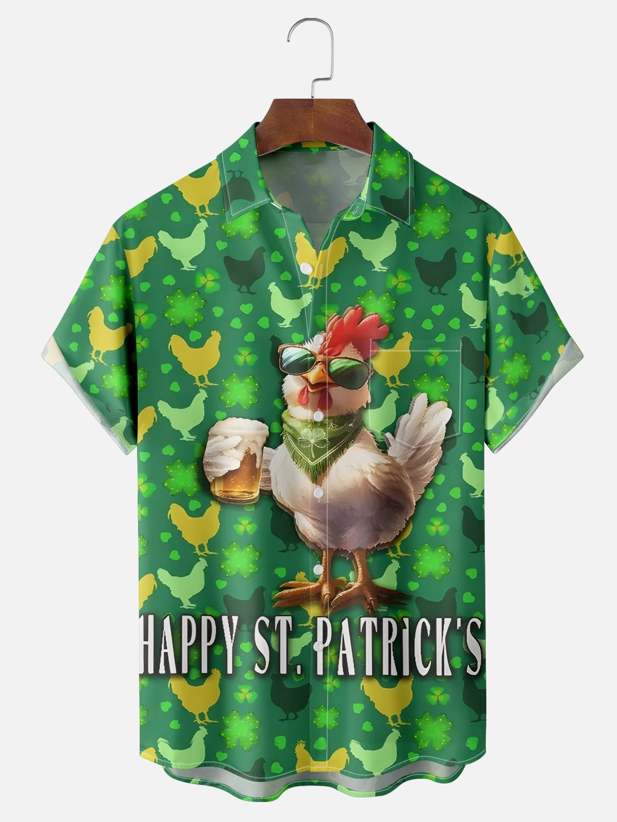 Moisture Wicking St. Patrick's Day Beer Chicken Hawaiian Shirt PLUSCLOTHESMAN