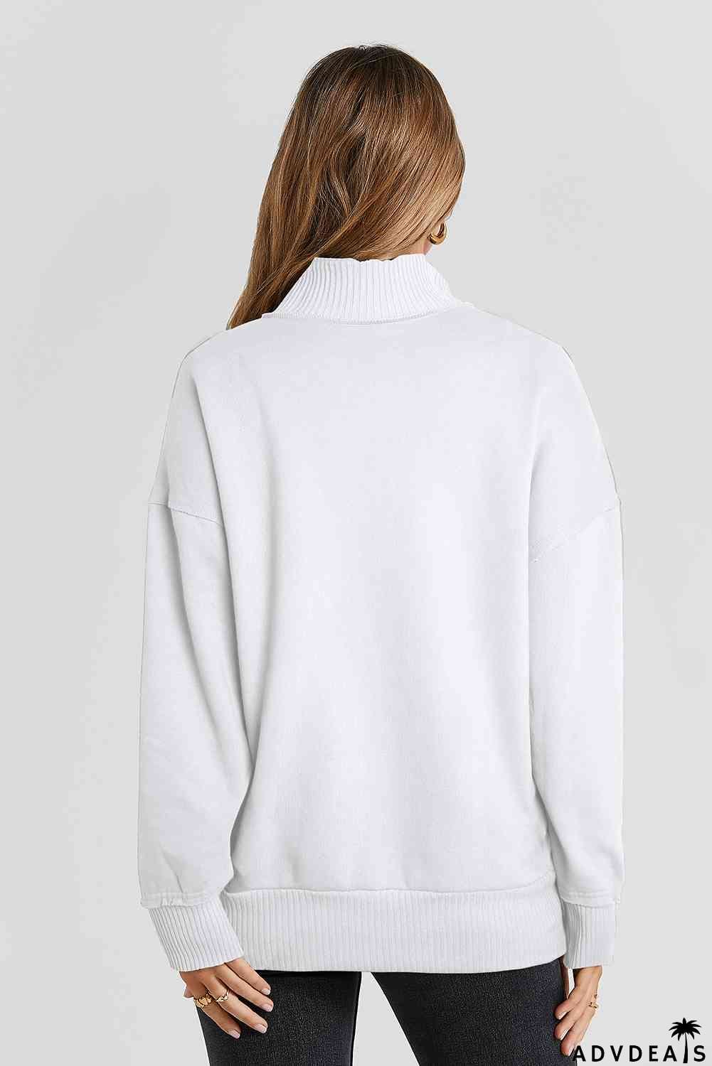 Half Snap Drop Shoulder Long Sleeve Sweatshirt