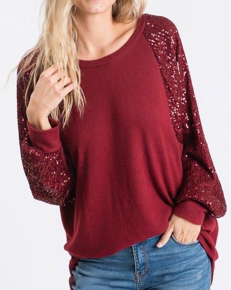 Round Neck Sequined Blouse With Shoulder Sleeves
