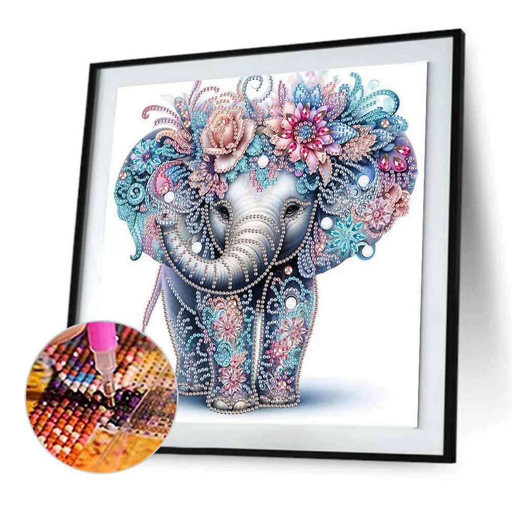 Diamond Painting - Partial Special Shaped Drill - Flower Cute Elephant(Canvas|30*30cm)