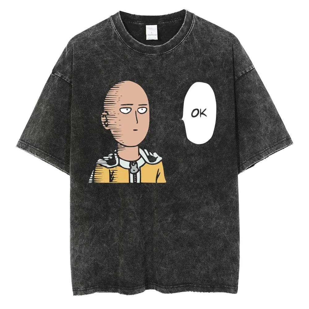 One-Punch Man Saitama Anime Oversize Washed T-Shirt