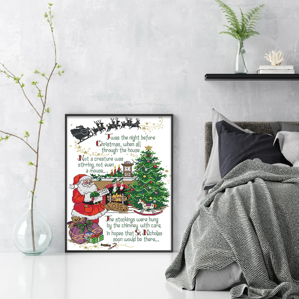 Partial Embroidery cotton Thread 14CT Printed Christmas Cross Stitch Kit