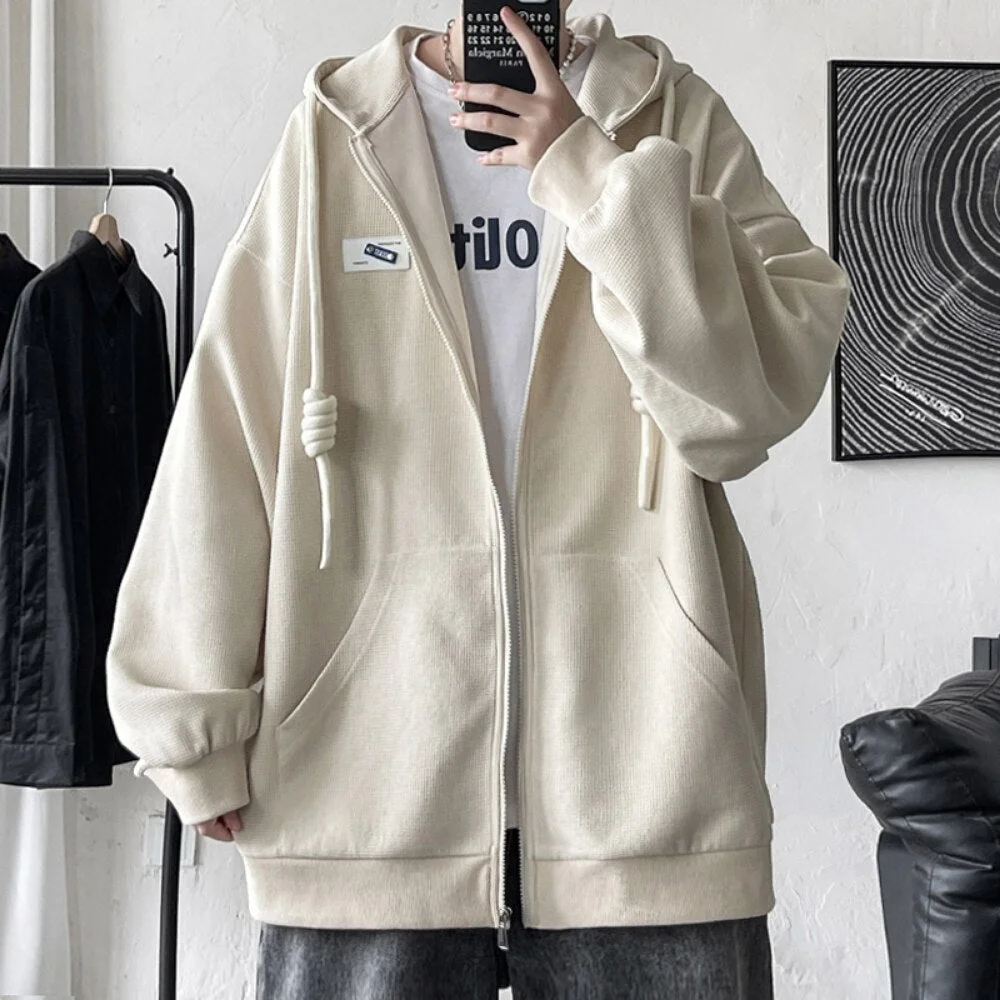 Inongge New Men's Cardigan Hoodie Zip Hooded Jacket Men Women Autumn Loose Hoodies Oversize Streetwear Black Blue M-5XL