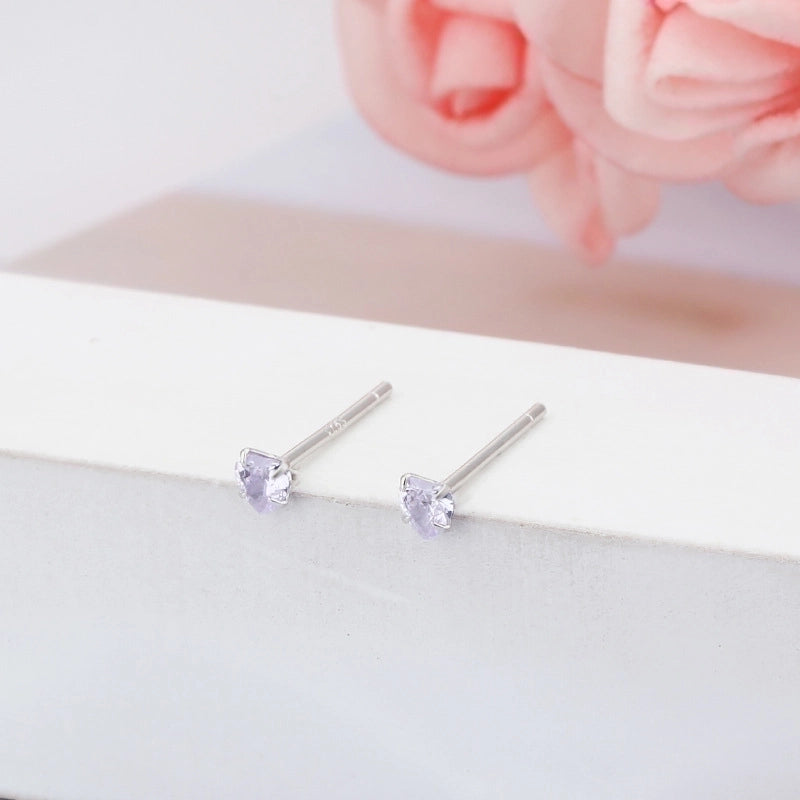 1 Pair 925 Sterling Silver Zircon Heart Shape Ear Studs