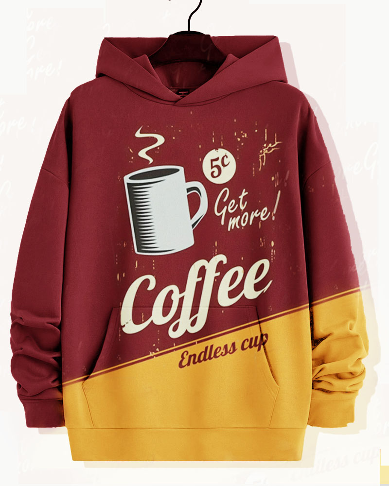 Men's Casual Retro Coffee Print Plus Size Hoodie Suit