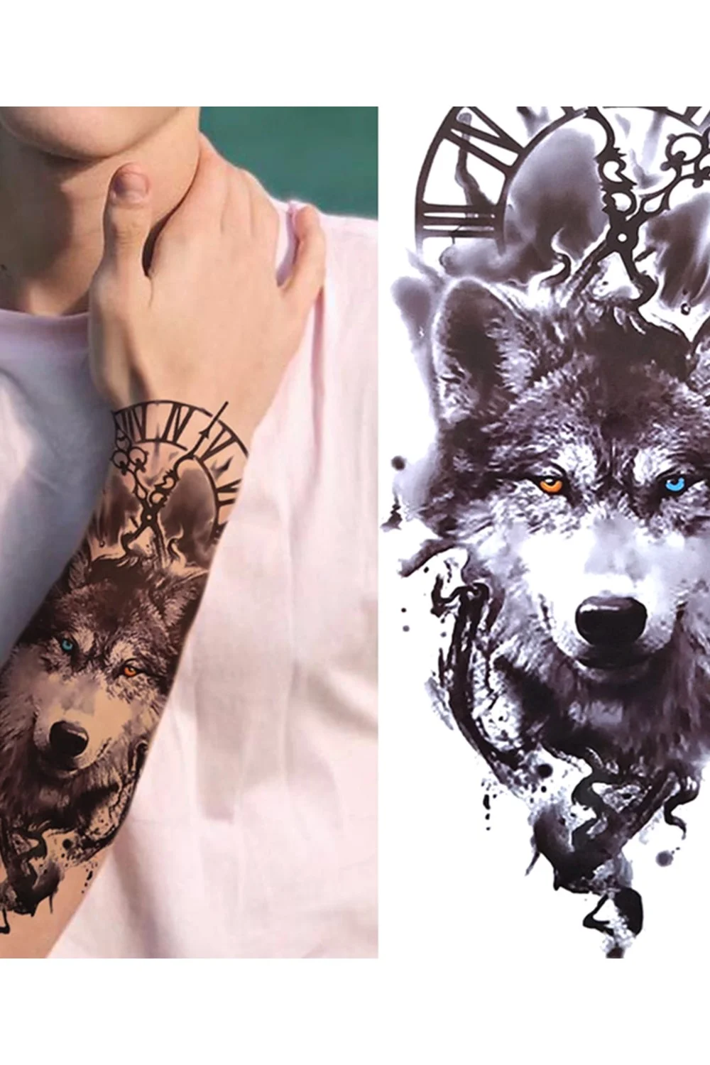  Forest Tattoo Sticker For Men Women Children Tiger Wolf Death Skull Temporary Tattoo Fake Henna Skeleton King Animal Tatoo 921-1