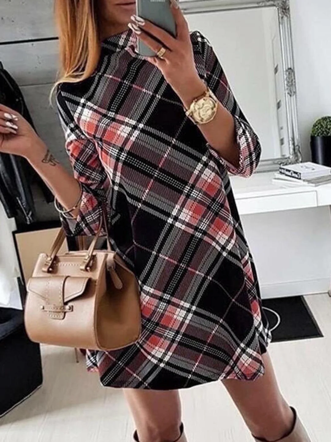Plaid Slim Short Dress