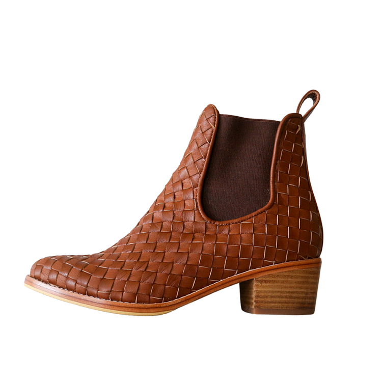 Brown Closed Round Toe Ankle Chelsea Boots With Chunky Heels |FSJ Shoes