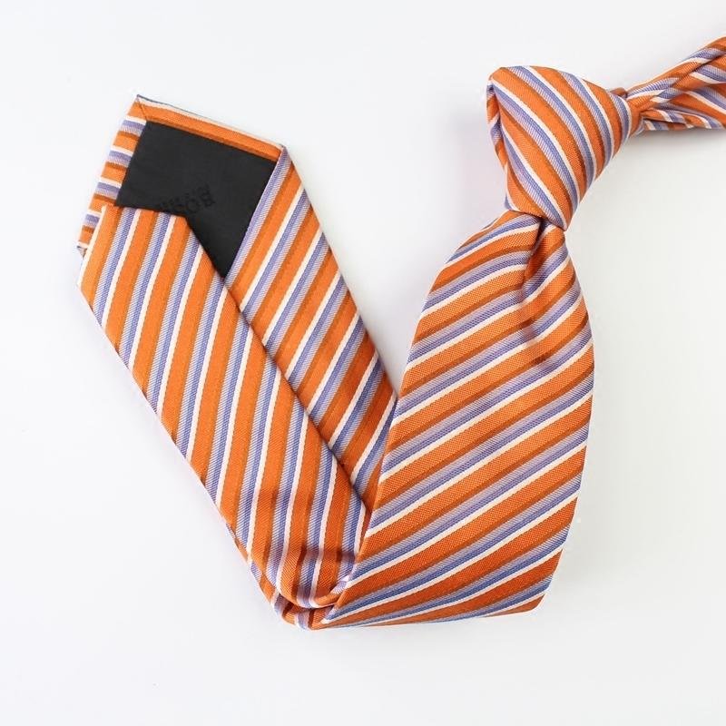 Cravate en soie orange à rayures diagonales-Soie Plus