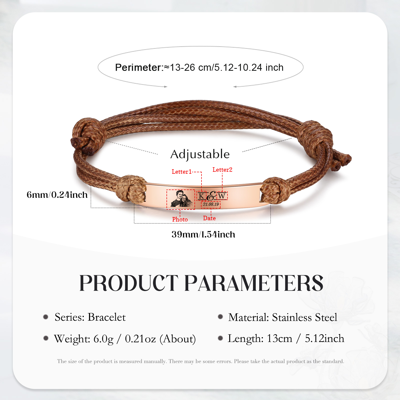 Braccialetti acciaio inox 1 nome 2 lettere e 1 foto personalizzabili per coppia multicolori da scegliere