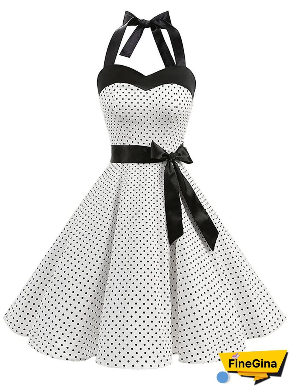 Sexy Halter Party Dress Retro Polka Dot Hepburn Vintage 50s 60s Pin Up Rockabilly Dresses Robe Elegant Midi Dress