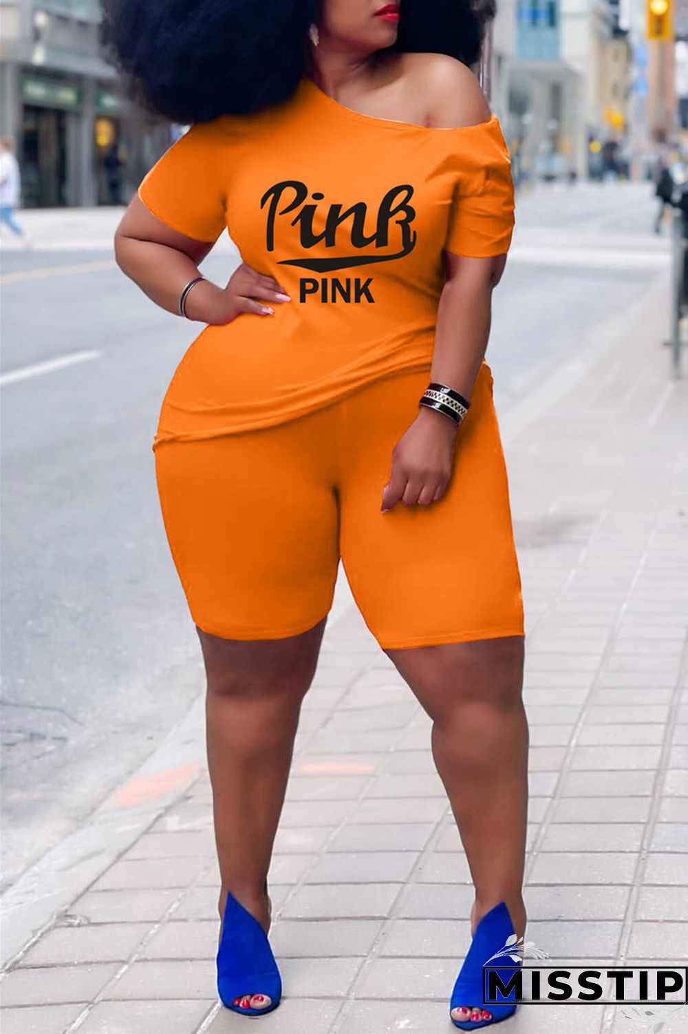 Grey Fashion Casual Letter Print Basic O Neck Plus Size Two Pieces