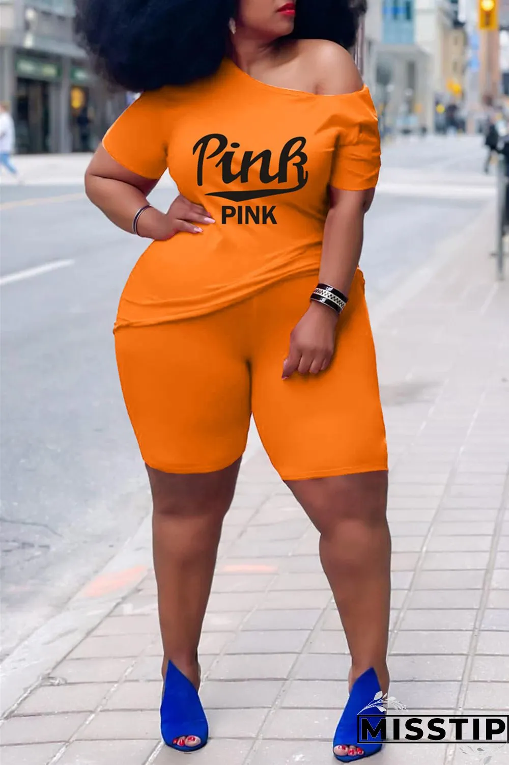 Grey Fashion Casual Letter Print Basic O Neck Plus Size Two Pieces