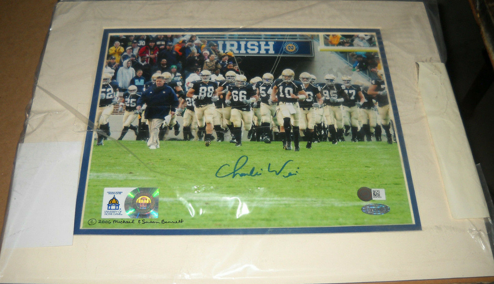 CHARLIE WEIS STEINER WALKING OUT NOTRE DAME TUNNEL AUTOGRAPH SIGNED MATTED 8X10