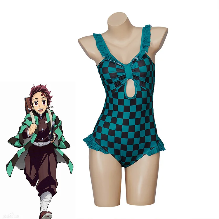 Demon Slayer Women's Kamado Tanjirou Sexy Bikini Suit Swimwear Cosplay Costume