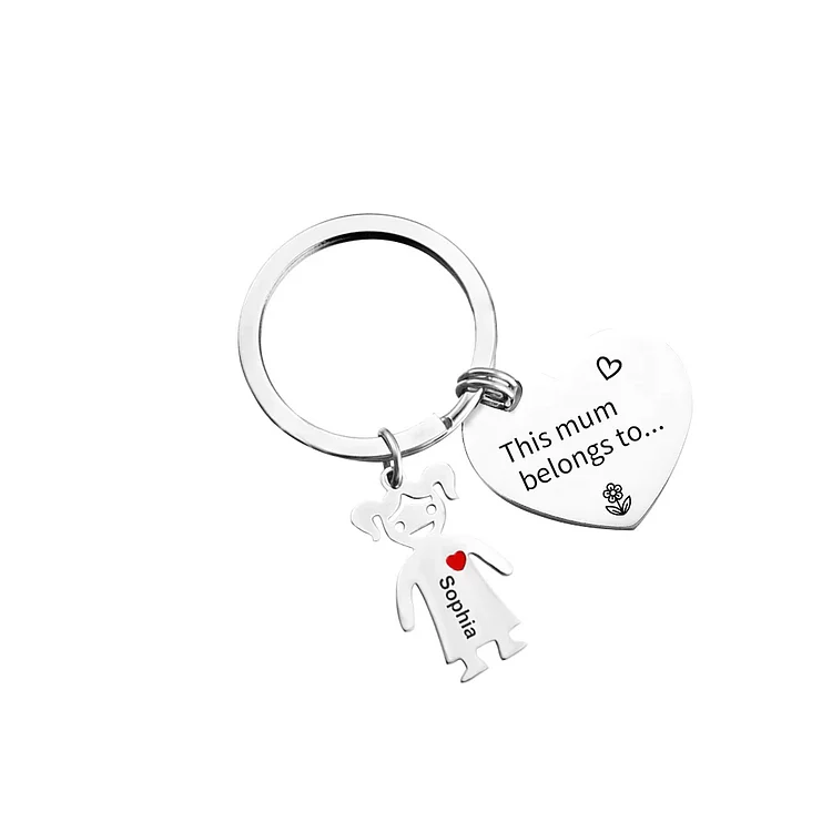1 Name Personalized Kid Charm Keychain Heart Shaped Tag This Mum Belongs to Engrave Special Gift For Mother