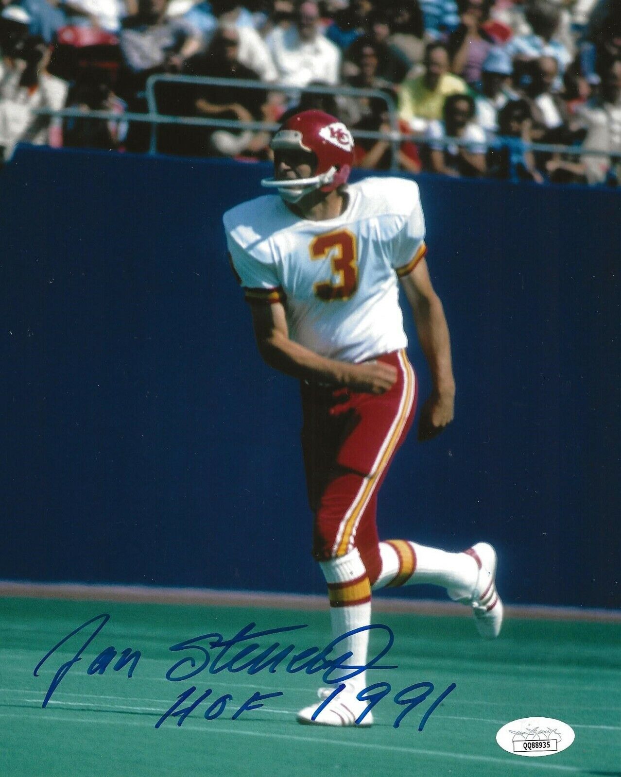 Jan Stenerud signed Kansas City Chiefs 8x10 Photo Poster painting autographed W/ HOF Insc JSA