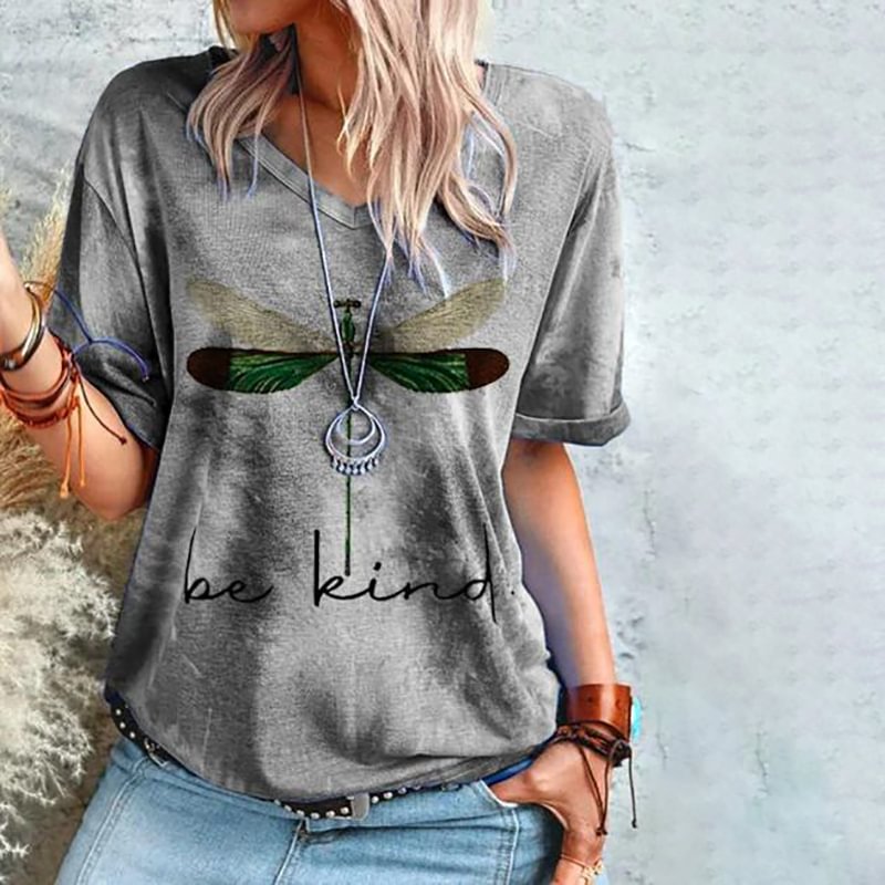 Dragonfly print short-sleeved graphic tees