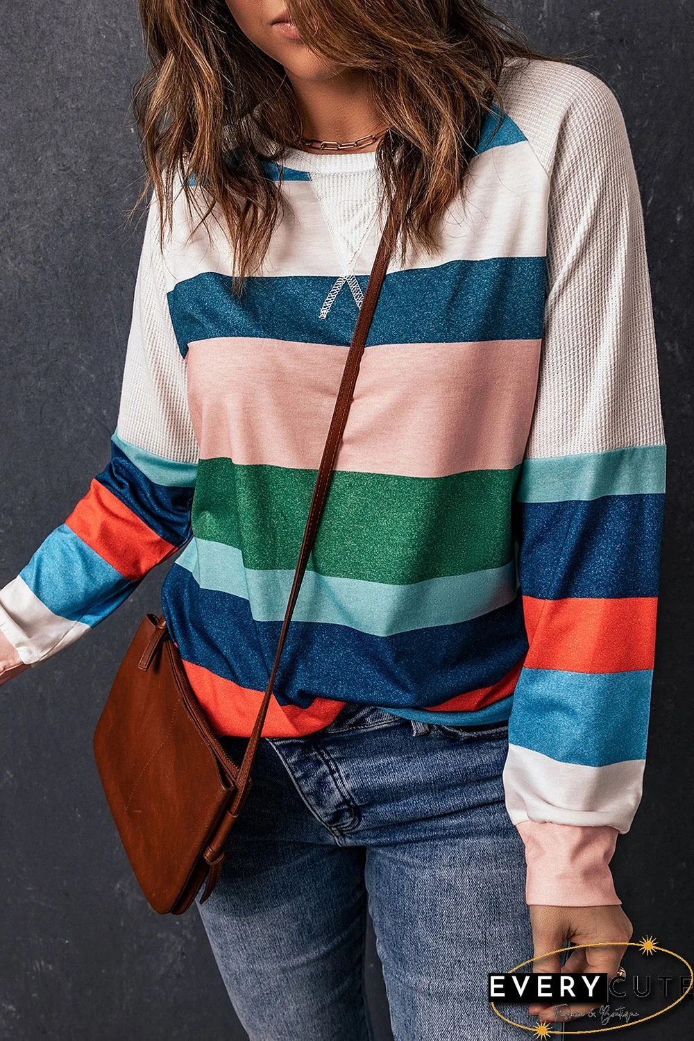 Striped Color Block Long Sleeve Blouse
