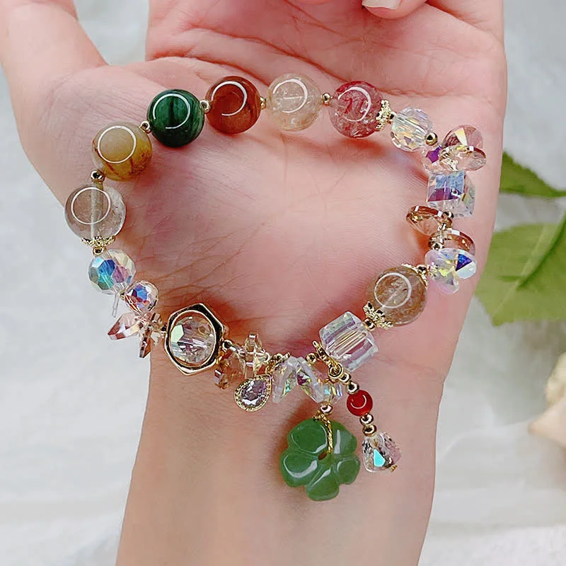 Gemstone Green Aventurine Flower Bead Luck Bracelet