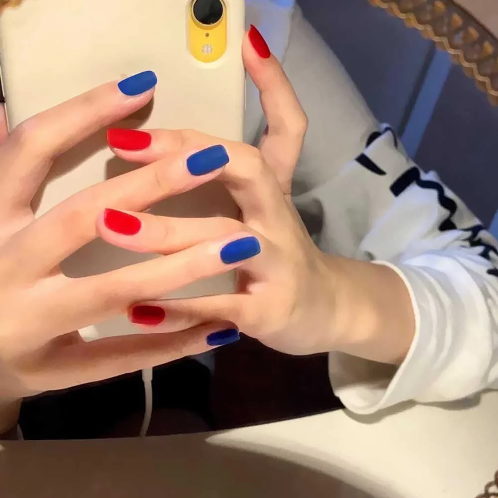 24PCS Matte Pink False Nail Patches Girl Korean Women Manicure Beauty Tool Pure Color Short Square Fake Nails DIY Decoration-Nail Inspo