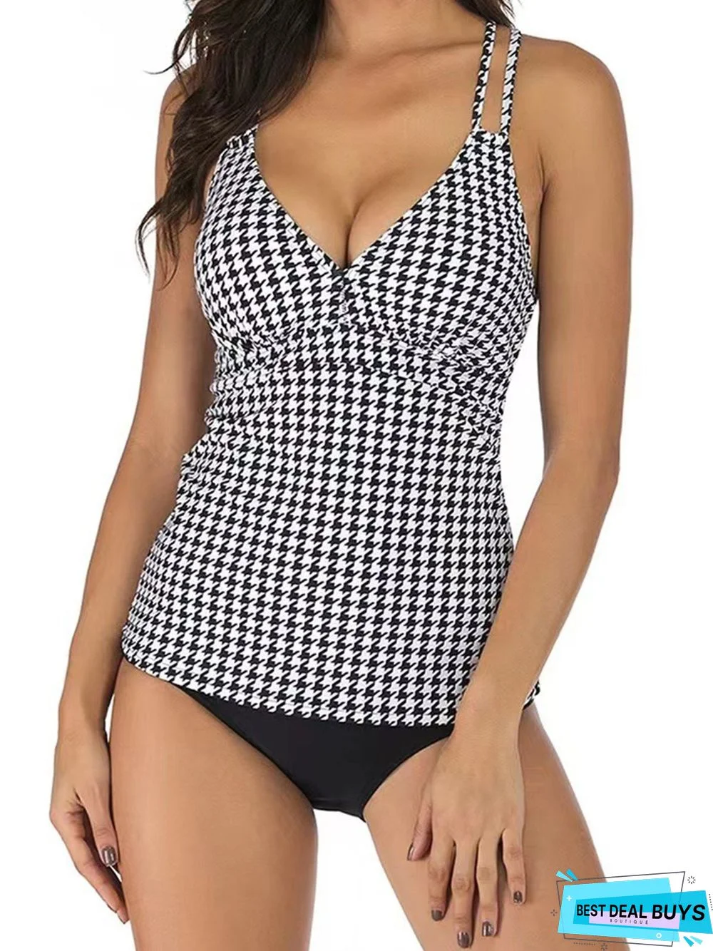 Women's Abstract Print Slim Fit Covering Belly Slim Brief Tankini Swimsuit