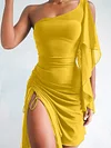 Simple One-Shoulder Mesh Split-Side Sexy Slim Mini Dress