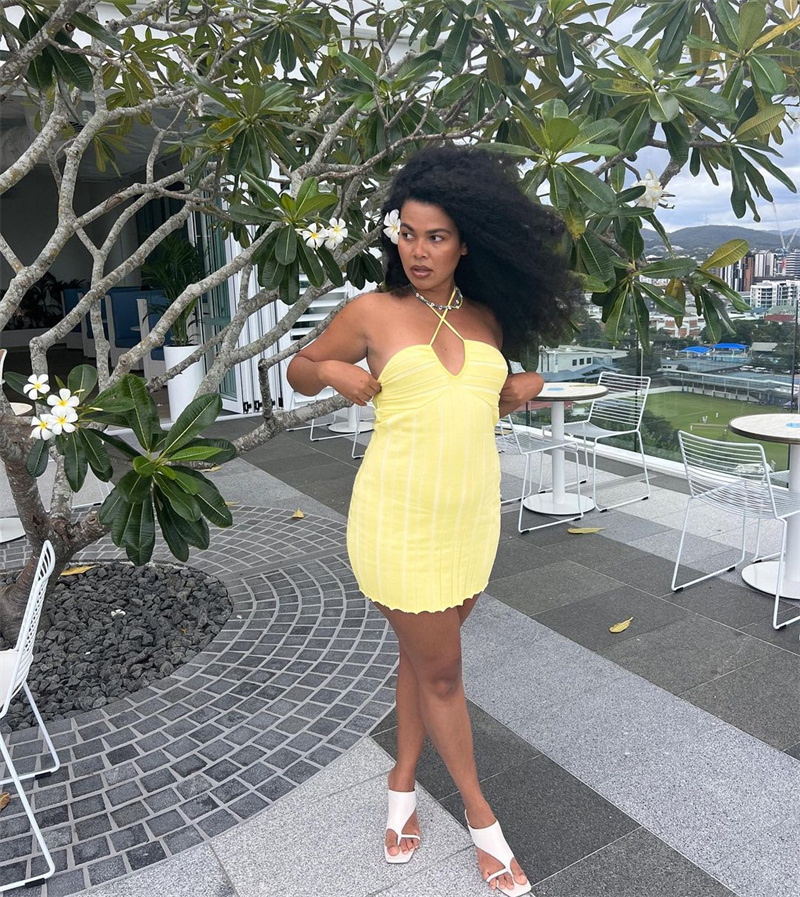 Ootddress Strapless Knit Mini Dresses Women Off-Shoulder Stripe Knitting Bodycon Dress Summer Beach Party Halter Club Streetwear