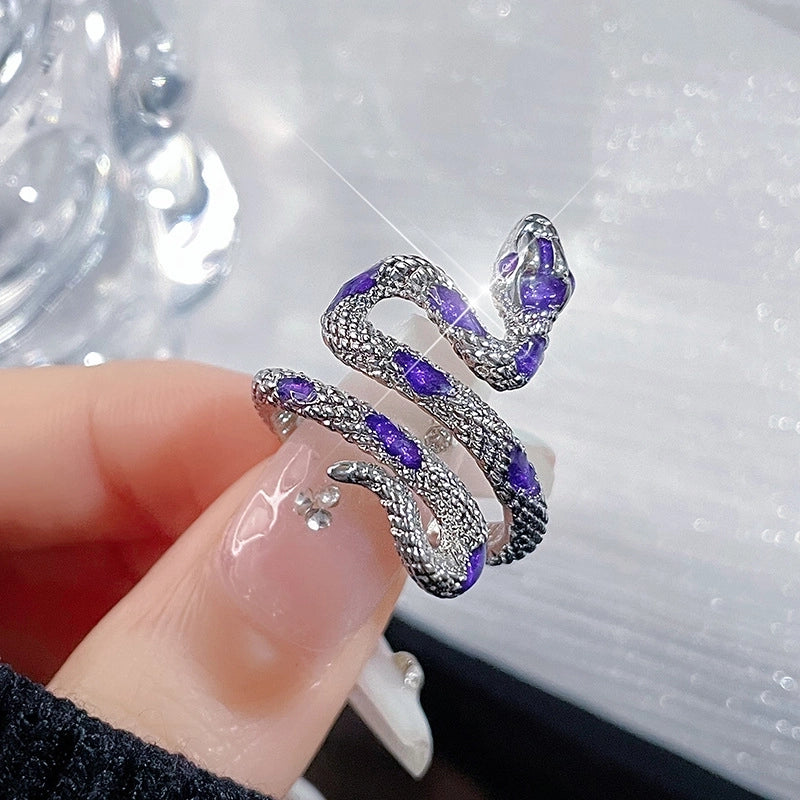 IG Style Snake Copper Plating Inlay Zircon Open Rings