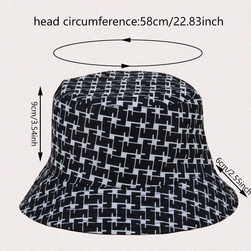 Unisex Casual Classic Style Commute Lattice Printing Curved Eaves Bucket Hat
