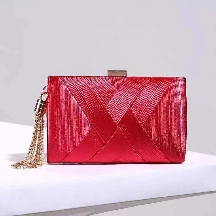 Evening Bag Satin Braided Small Square Bag with Fringe