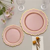 10 Pack | 8" Dusty Rose Plastic Dessert Salad Plates, Disposable Tableware Round With Gold Scalloped Rim