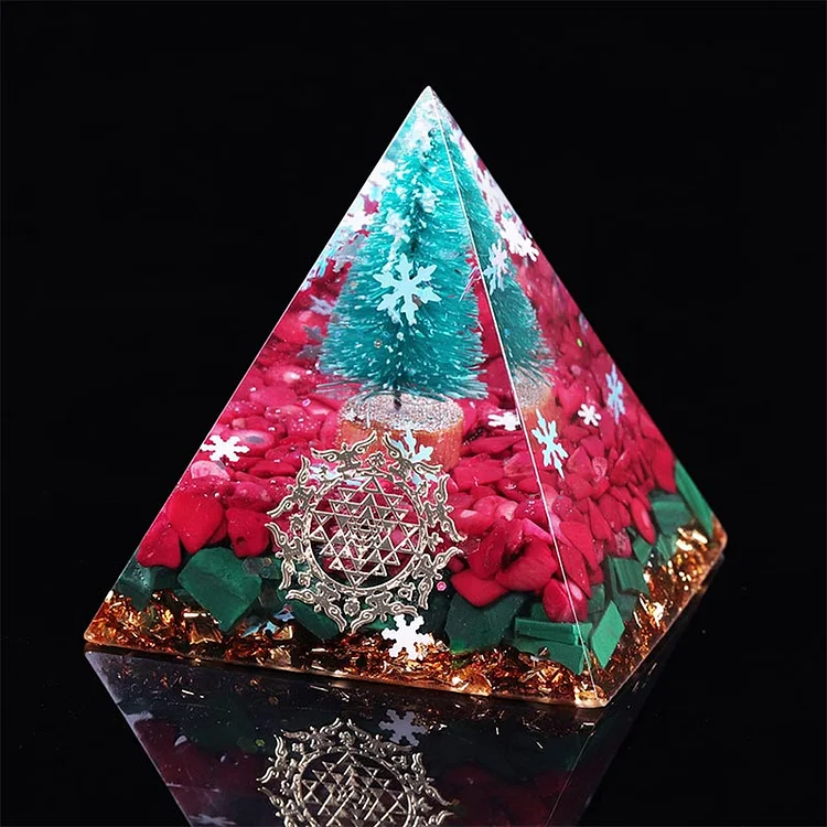 Christmas Tree Malachite Red Coral Orgone Pyramid