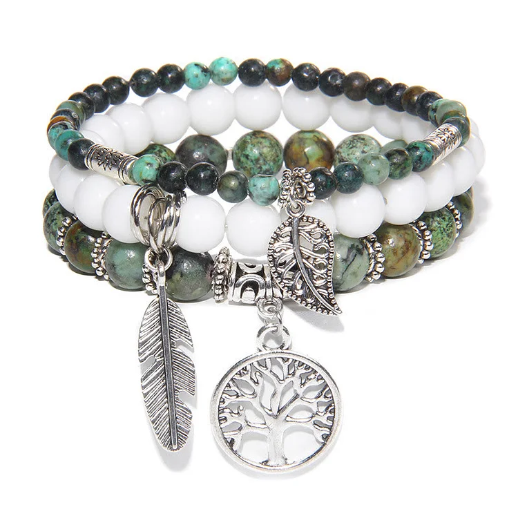 Olivenorma "Nature's Healing Moments" African Turquoise Tree Of Life 3 Pieces Bracelet Set 
