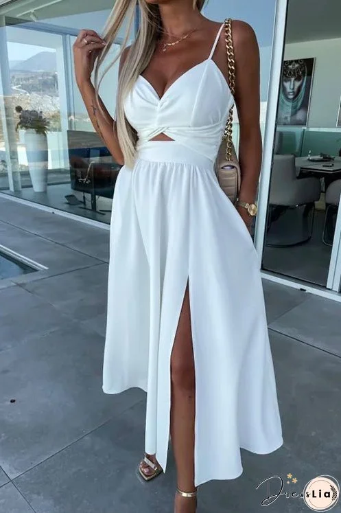 Meridress V Neck Backless Twist Front Cut Out Slit Cami Party Dress