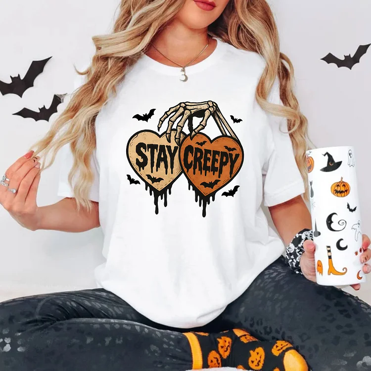 Stay Creepy T-shirt,  Retro Dripping Heart Halloween V-neck, Sweatshirt, Hoodie