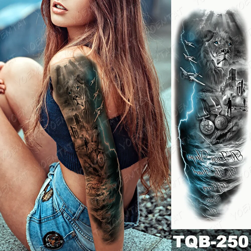 Sdrawing Arm Sleeve Tattoo Tiger Palm Lighthouse Waterproof Temporary Tatto Sticker Compass Beach Body Art Full Fake Tatoo Men