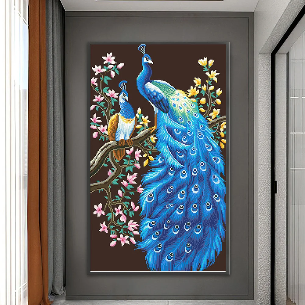 9CT Full Cross Stitch Bead Embroidery - Peacock(Canvas|45*78CM)