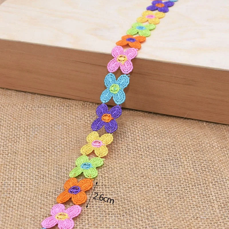 3Yards 25mm Colorful Daisy Flower Lace Trim Knitting Wedding Embroidered Diy Handmade Patchwork Ribbon Sewing Supplies Crafts