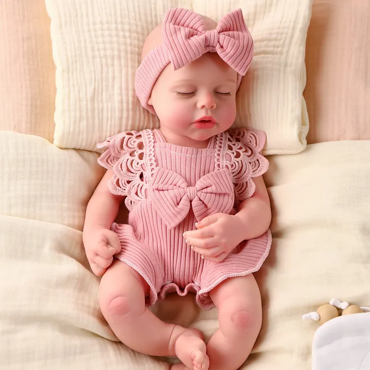 Babeside Lucy 16" Sleeping Silicone Reborn Baby Girl Doll &ndash; Pink Lace Outfit Gift