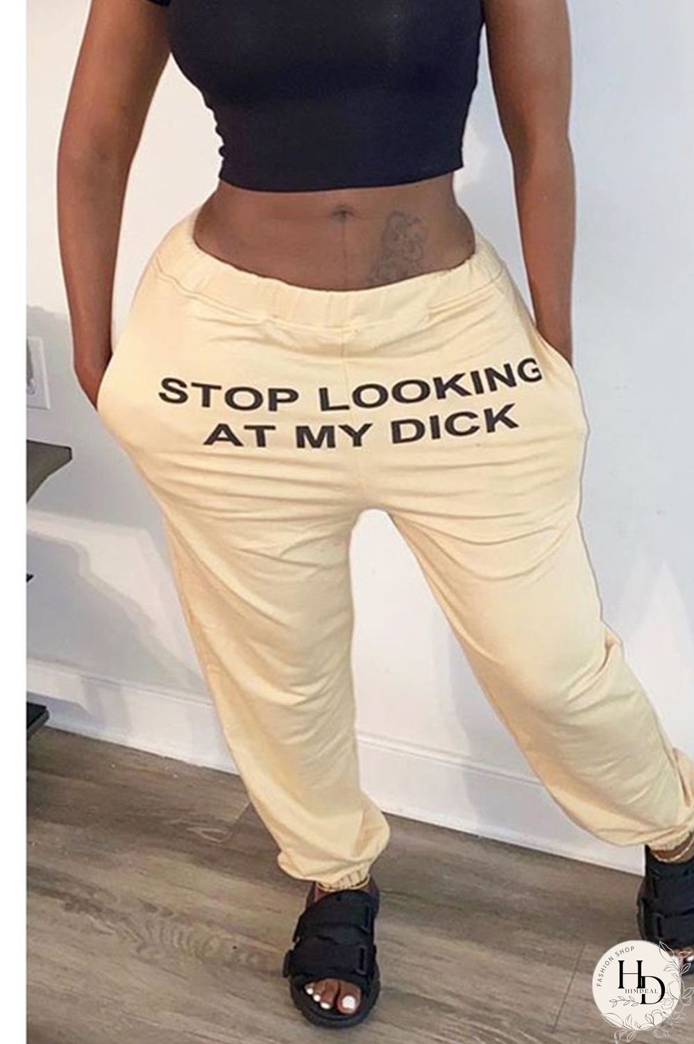 Apricot Cotton Blends Mid Letter Print pencil Capris Bottoms