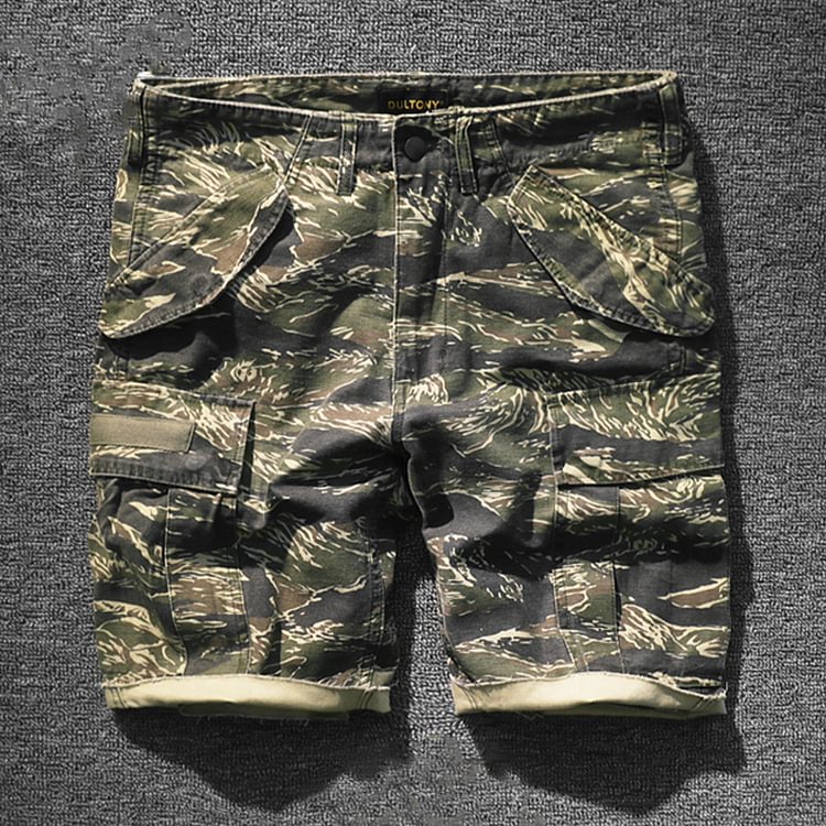 Vintage Military Tiger Camouflage Straight Cargo Shorts