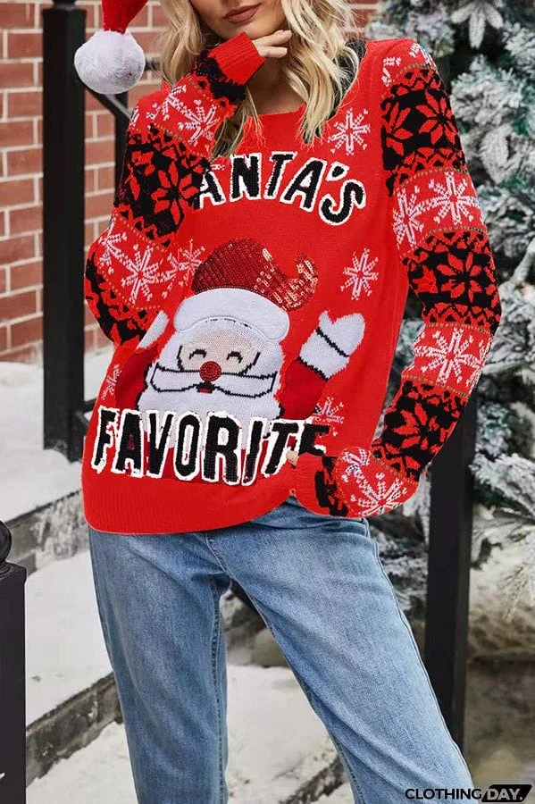 Christmas Print Crew Neck Long Sleeve Sweater